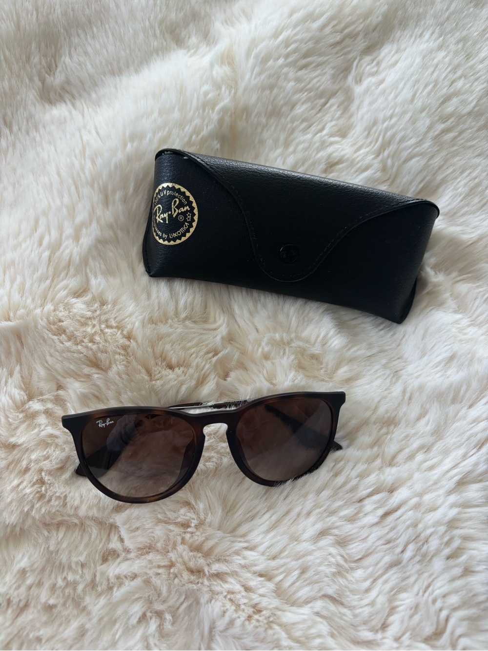Ray-Ban Black Frame Brown Gradient Lens Sunglasses with Black Case